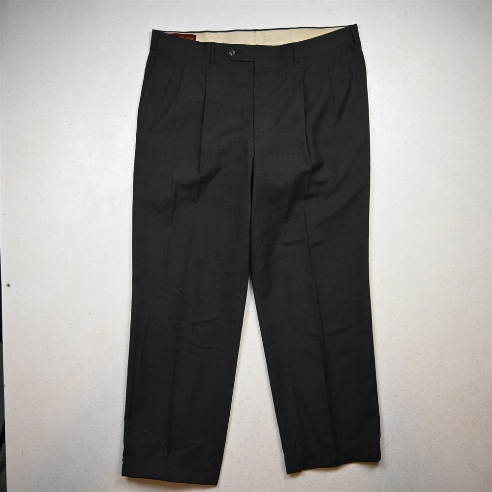 Vtg Corbin USA‎ Made 38x32 Gray Wool Pleated Cuffed Classic Dress Mens Pants